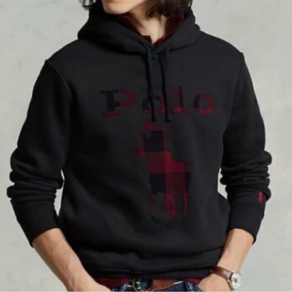 POLO By Ralph Lauren Buffalo Plaid Big Pony‎ Men's Black Hoodie Size M